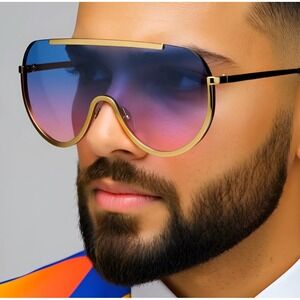 Fashion Sunglasses MenFuturistic‎ Shield Large Cover Hip Hop Eyeglasses Designer